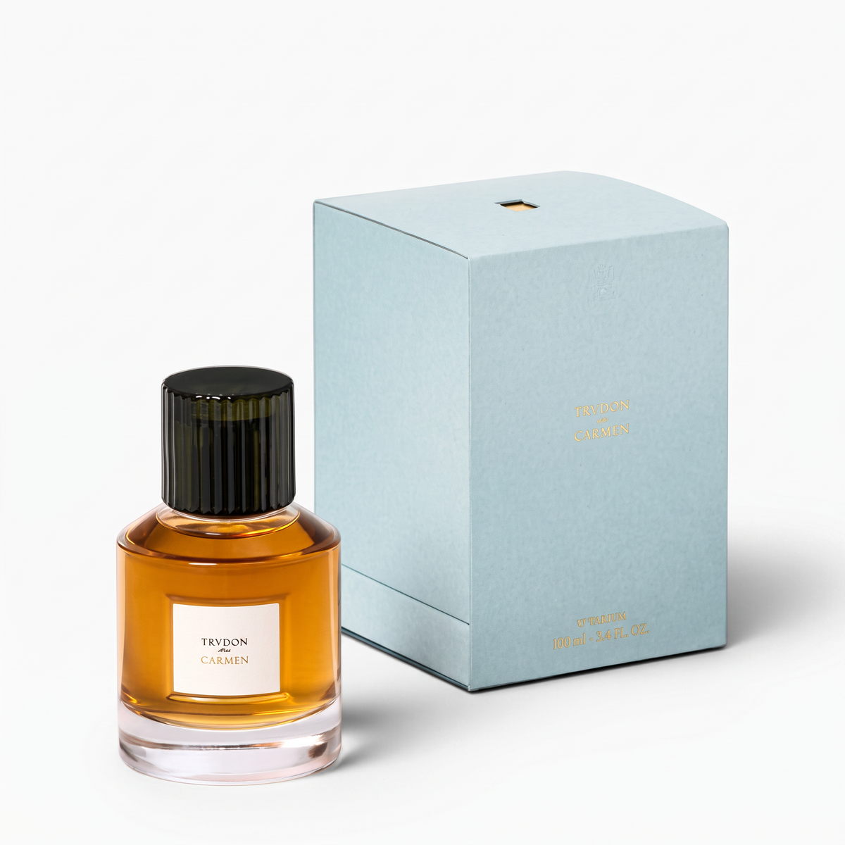 Shop Rescue Spa Trudon Carmen Eau de Parfum bottle with light blue presentation box on a white background