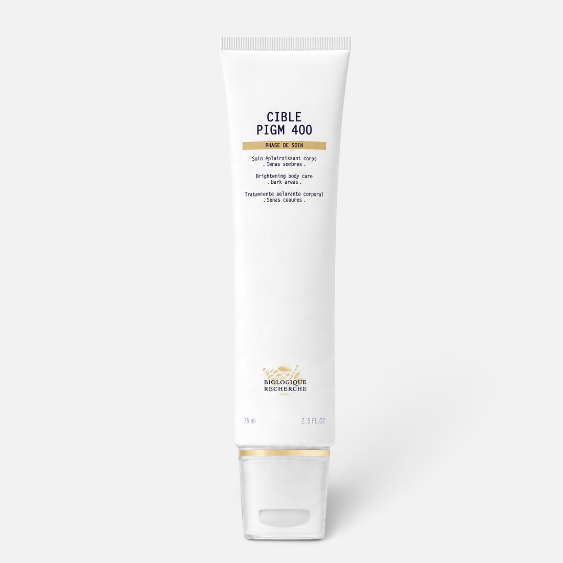 Shop Rescue Spa Cible Pigm 400 brightening body care treatment in a white 75ml squeeze tube with a clear cap