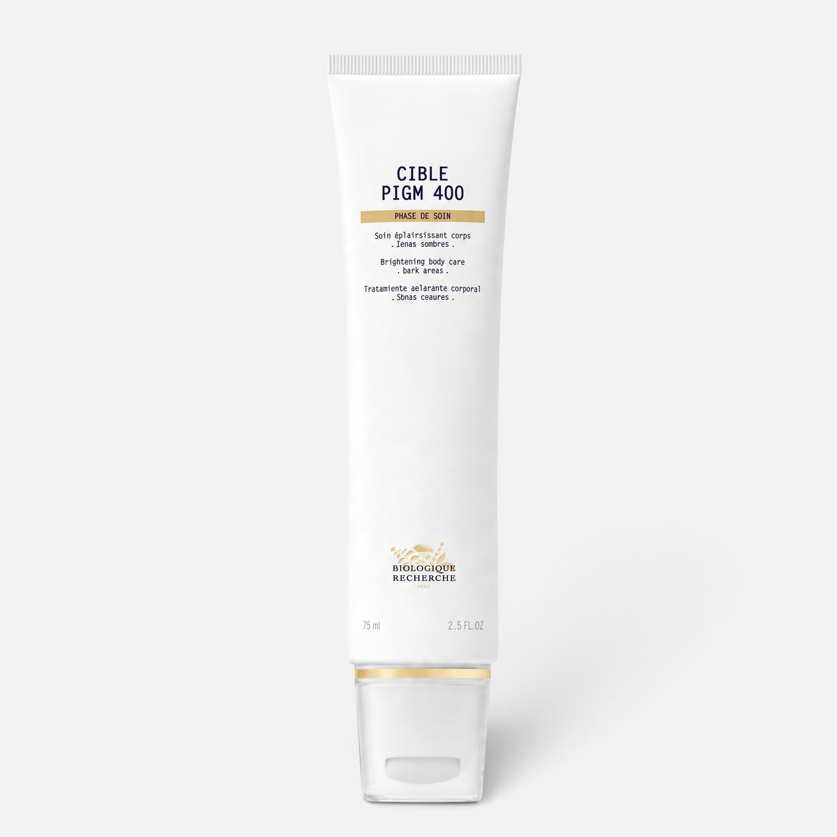Shop Rescue Spa Cible Pigm 400 brightening body care treatment in a white 75ml squeeze tube with a clear cap