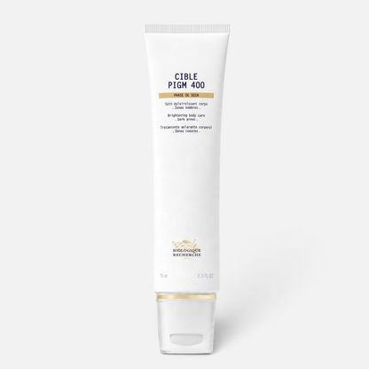 Shop Rescue Spa Cible Pigm 400 brightening body care treatment in a white 75ml squeeze tube with a clear cap
