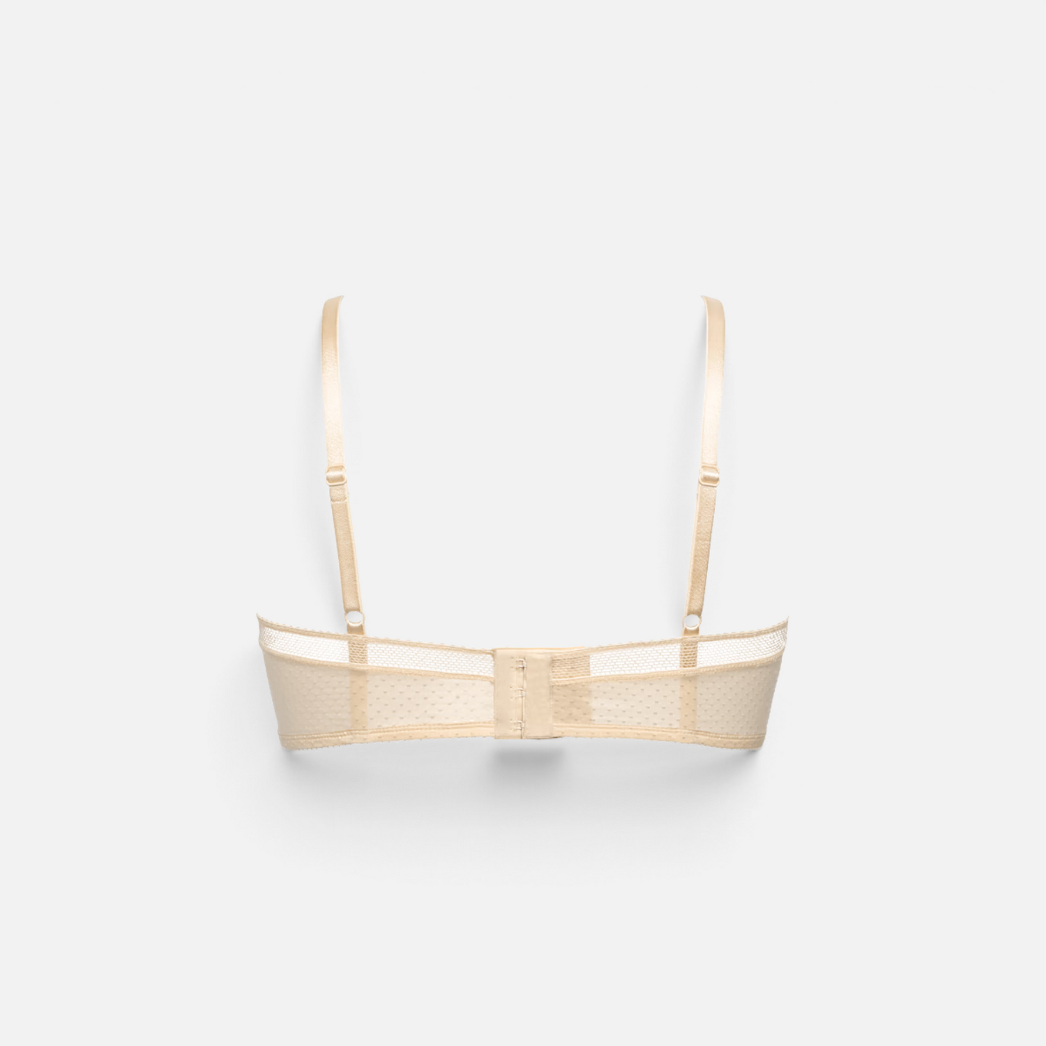 Shop Rescue Spa Pampille beige balconette bra back view featuring Leavers lace and adjustable straps