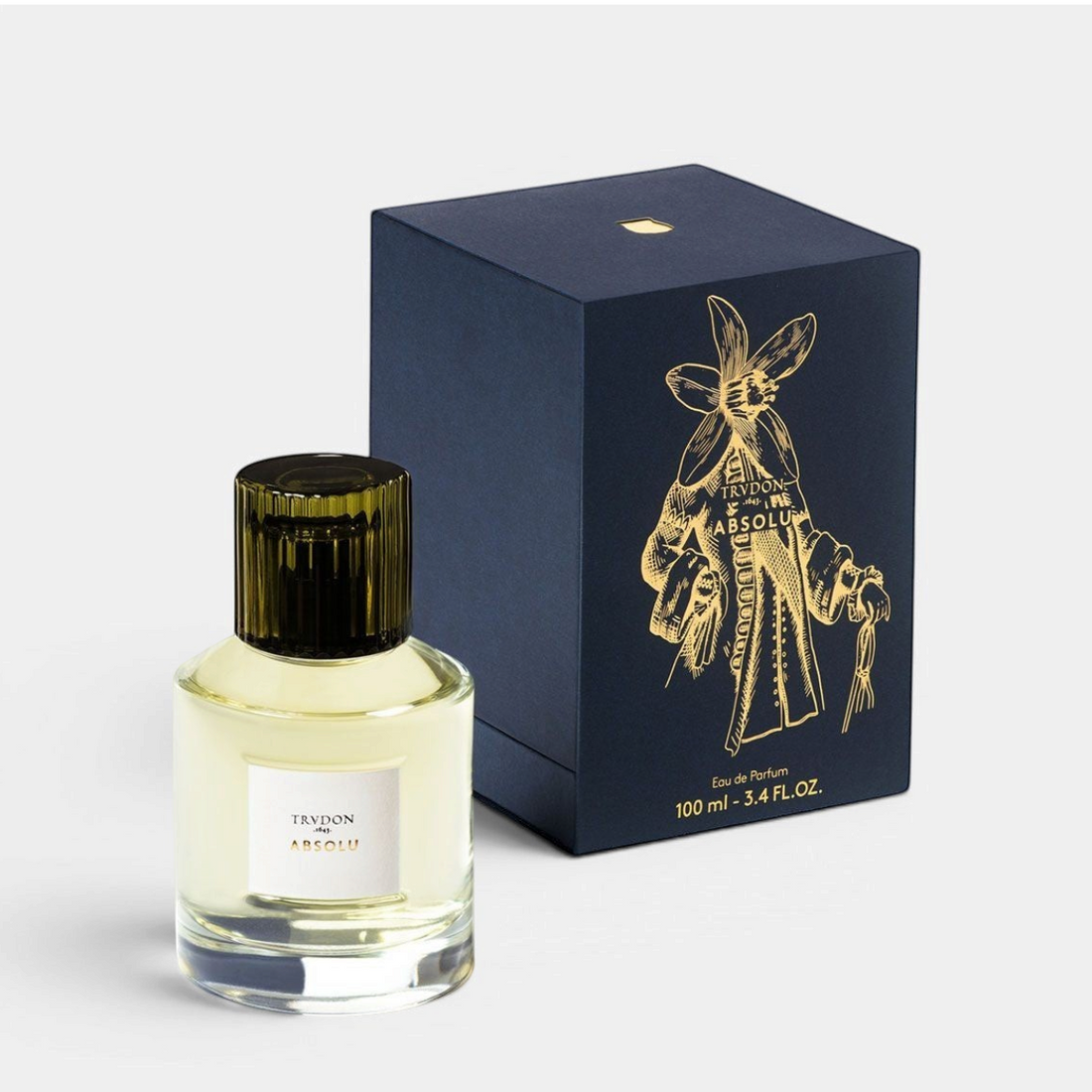 Shop Rescue Spa Trudon Absolu Eau de Parfum bottle with dark cap and matching navy blue gift box with gold detail