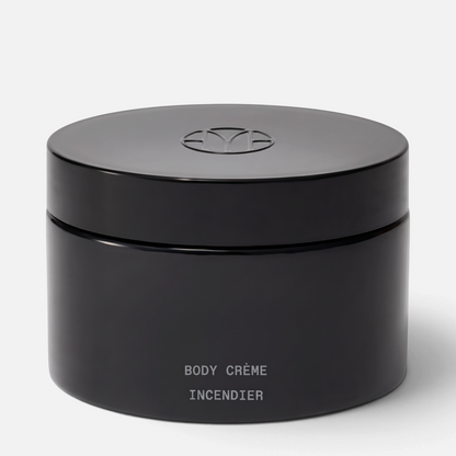 Shop Rescue Spa Mienne Body Creme in Incendier scent, presented in a sleek, minimalist black 200ml jar.