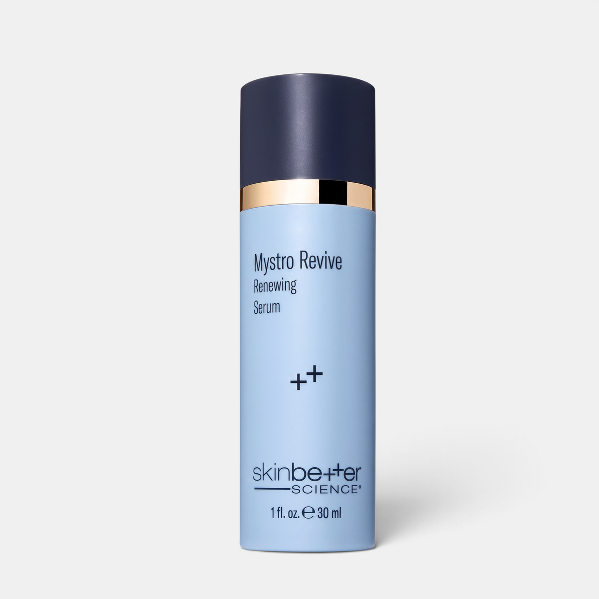 Shop Rescue Spa Mystro Revive Renewing Serum in a light blue bottle with a dark navy cap for hormonal skin aging.