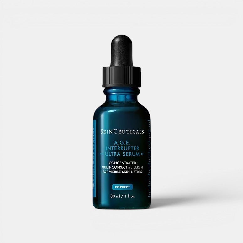 1.0 fl. oz. bottle of Skinceuticals A.G.E. Interrupter Ultra Serum, displayed upright on a white background. Anti-aging face serum.