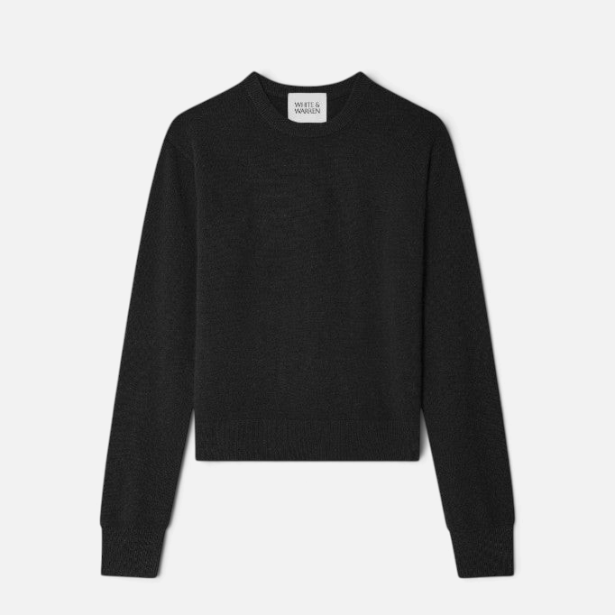 Shop Rescue Spa black pure cashmere crewneck sweater with ribbed trims and a relaxed fit.