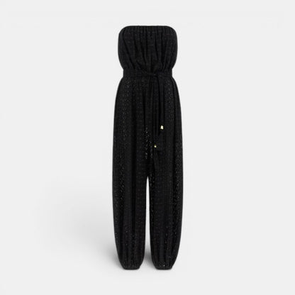 Front-facing product photo of Eres Evening Bustier Jumpsuit on a clean background, showing strapless bustier top and full-length silhouette.