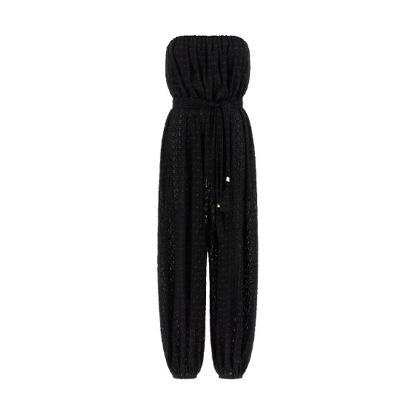 Front-facing product photo of Eres Evening Bustier Jumpsuit on a clean background, showing strapless bustier top and full-length silhouette.