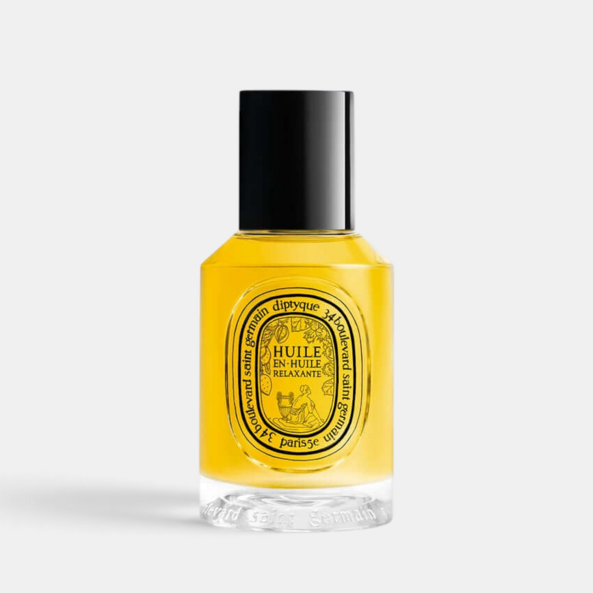 Shop Rescue Spa Relaxing Body Oil-In-Oil in a clear glass bottle with a black cap and yellow nourishing oil.