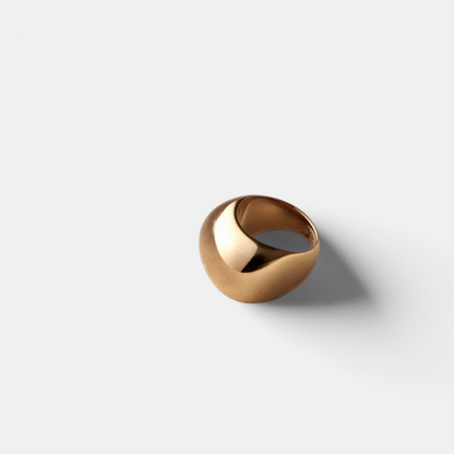Shop Rescue Spa Tate gold signet ring with a sculptural rounded rectangular silhouette and high-polish finish.