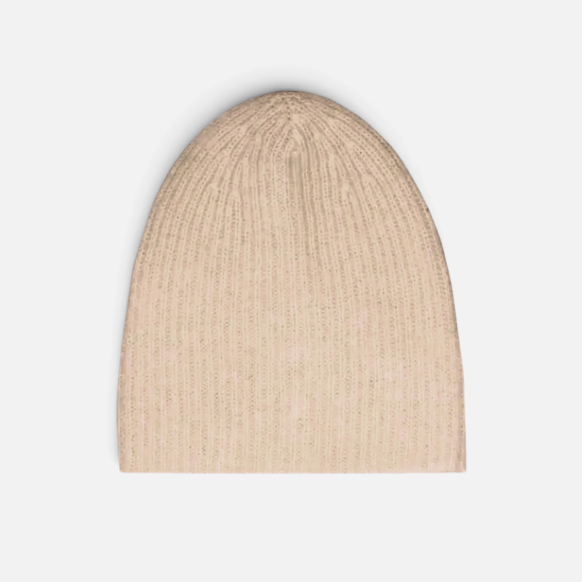 Shop Rescue Spa beige cashmere ribbed beanie with a soft, double-layer knit texture for warmth.