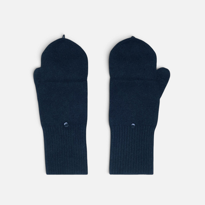 Shop Rescue Spa navy blue cashmere pop top gloves with convertible mitten covers and button detail