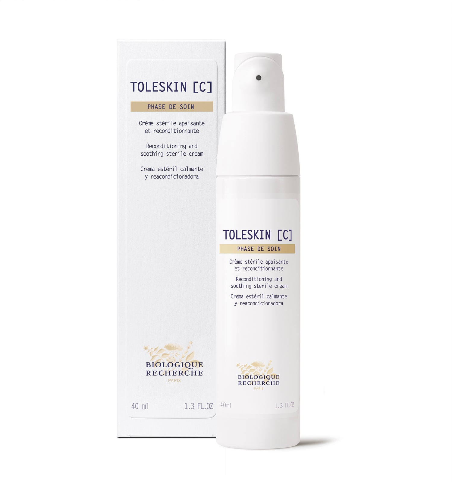 spray bottle of Biologique Recherche Toleskin [C] serum on a white background. The product is formulated to soothe sensitive, reactive, and irritated skin, helping to reduce redness, itching, and discomfort.