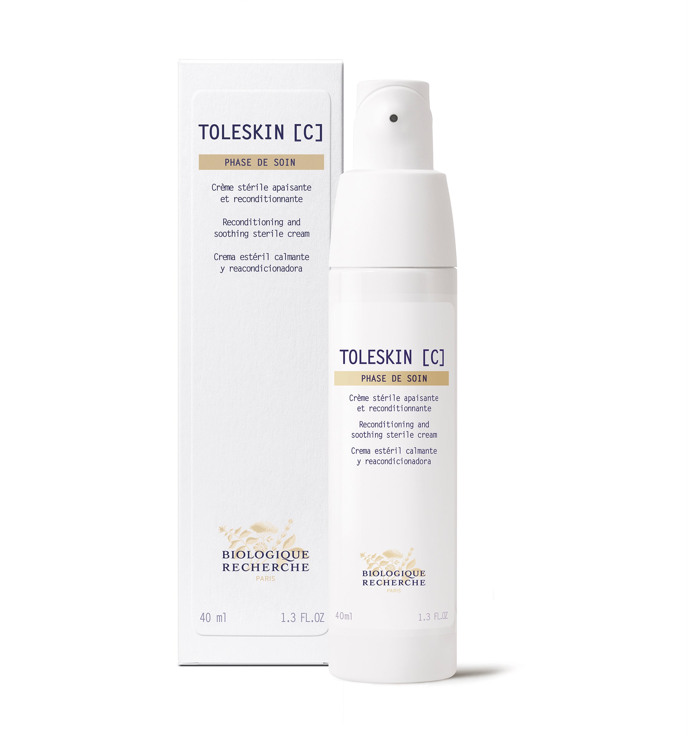 spray bottle of Biologique Recherche Toleskin [C] serum on a white background. The product is formulated to soothe sensitive, reactive, and irritated skin, helping to reduce redness, itching, and discomfort.