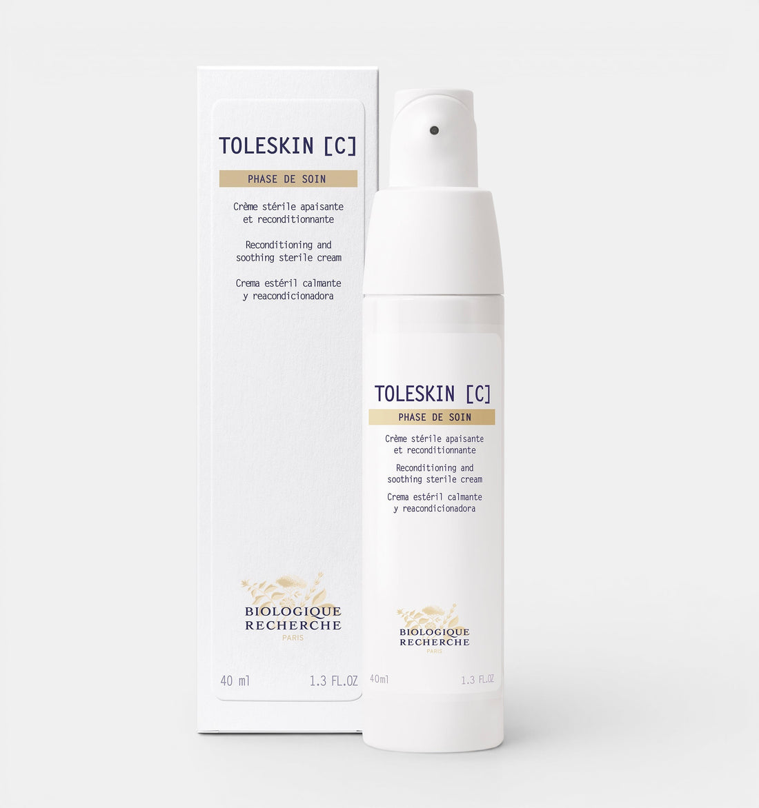 spray bottle of Biologique Recherche Toleskin [C] serum on a white background. The product is formulated to soothe sensitive, reactive, and irritated skin, helping to reduce redness, itching, and discomfort.