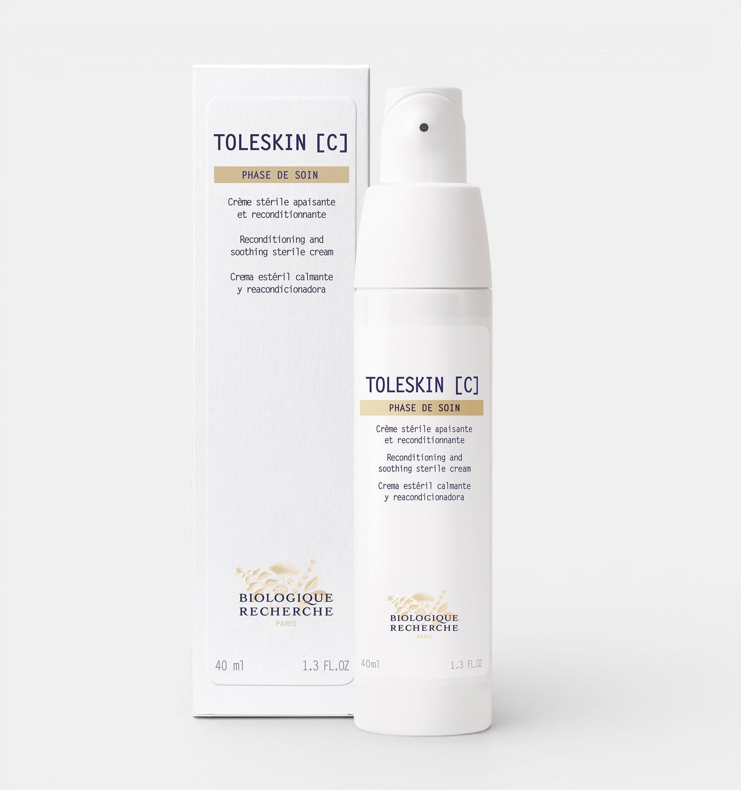 spray bottle of Biologique Recherche Toleskin [C] serum on a white background. The product is formulated to soothe sensitive, reactive, and irritated skin, helping to reduce redness, itching, and discomfort.