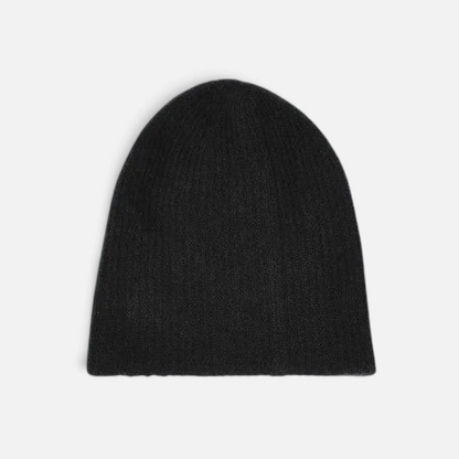 Shop Rescue Spa black cashmere ribbed beanie with a soft, double-layer knit construction for warmth.