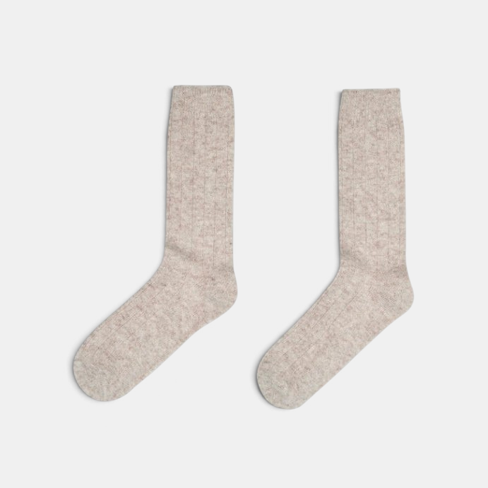 Shop Rescue Spa beige cashmere ribbed socks for everyday comfort and warmth