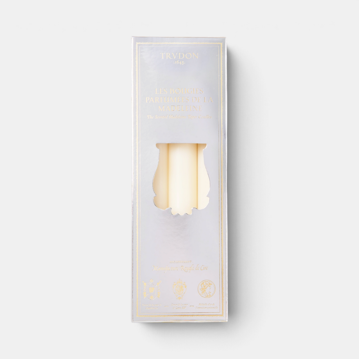 Shop Rescue Spa Trudon Fir scented Madeleine holiday candles in a silver gift box with six taper candles.