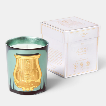 Shop Rescue Spa Trydon Fir holiday candle in a celadon mirror-finish glass with gold emblem and matching gift box