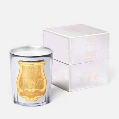 Shop Rescue Spa Trudon Cabinet des Miroirs Intermezzo candle in a silver mirror-finish glass with gold emblem and box