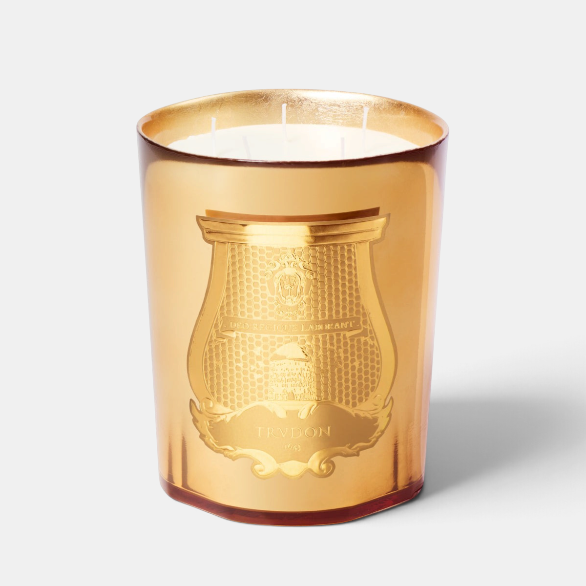 Shop Rescue Spa Galerie des flammes candle in a gold mirror-finish glass vessel with artisanal silver leaf lining.