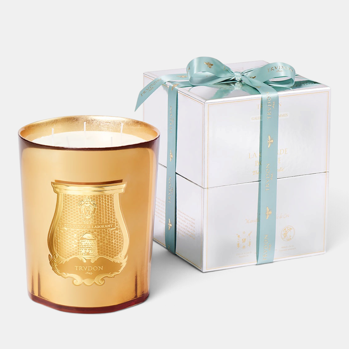 Shop Rescue Spa Galerie des flammes candle in a gold mirror-finish glass with its elegant gift box and ribbon
