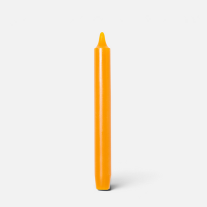 Shop Rescue Spa Madeleine taper candle in vibrant orange wax, designed for a clean, dripless, and smokeless burn.