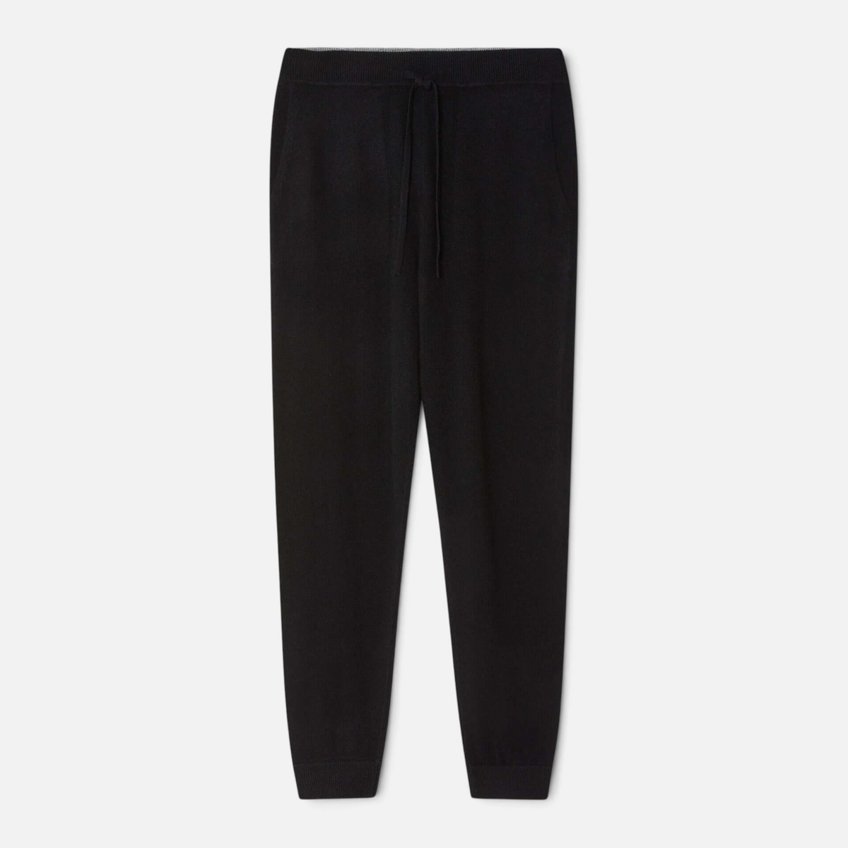 Shop Rescue Spa black cashmere joggers featuring a relaxed fit, tapered cuffs, and an adjustable drawstring waist.