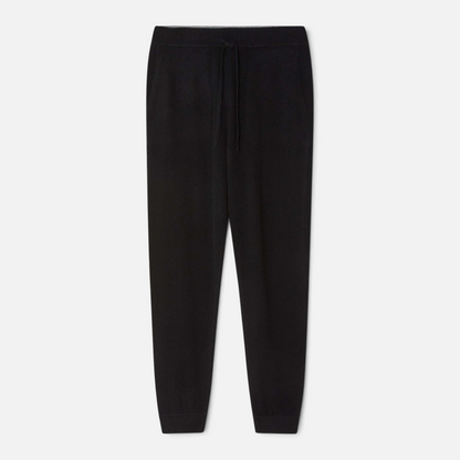 Shop Rescue Spa black cashmere joggers featuring a relaxed fit, tapered cuffs, and an adjustable drawstring waist.