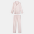 Shop Rescue Spa pink check long pyjama set in soft merino wool and cotton blend with button-up top and elastic pants