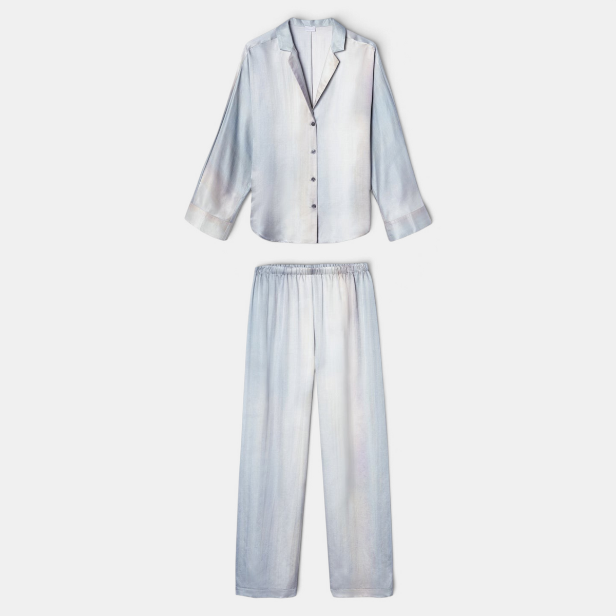 Shop Rescue Spa long pyjama set in ombre cotton and silk with mother-of-pearl buttons and a loose, comfortable fit.