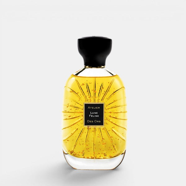 Front-facing BDK Parfums Lune Feline perfume bottle on white background, dark glass flacon with minimalist design.