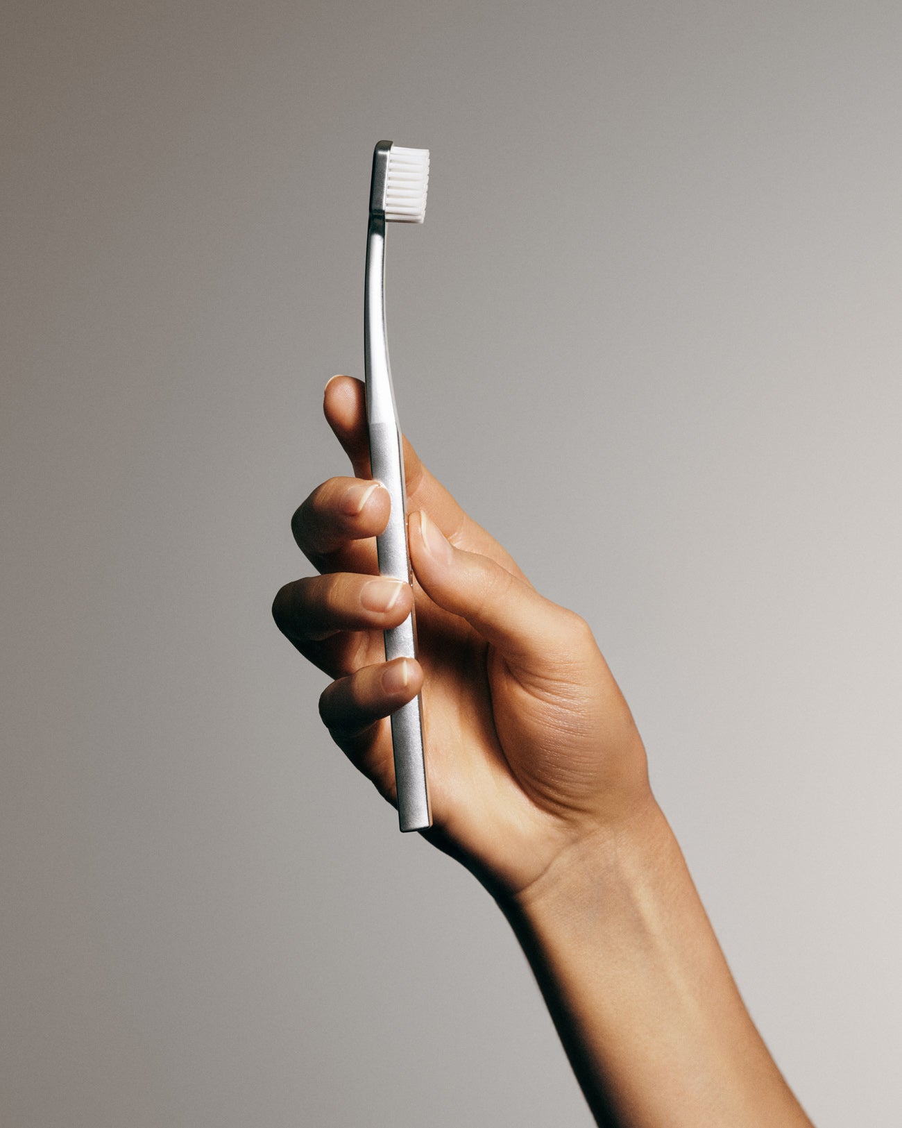 Silver Plated White Bristles Toothbrush