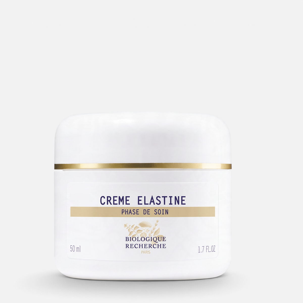 Shop Rescue Spa Creme Elastine anti-aging face cream in a white 50ml jar with gold accents for firming and smoothing.