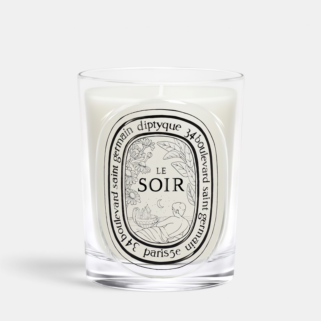 Shop Rescue Spa Le Soir scented candle in a clear glass jar with a decorative black and white oval label