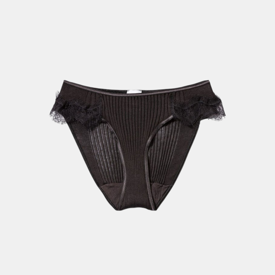 Shop Rescue Spa Richelieu dark shadow Pima cotton ribbed briefs with delicate lace trim on the leg openings
