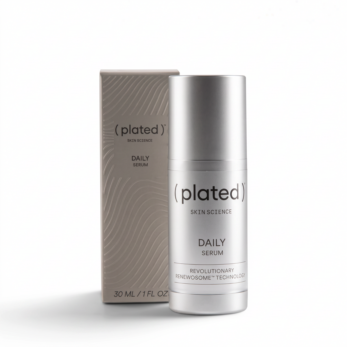 Shop Rescue Spa Plated Daily Serum bottle and box featuring exosome technology for skin renewal and hydration.