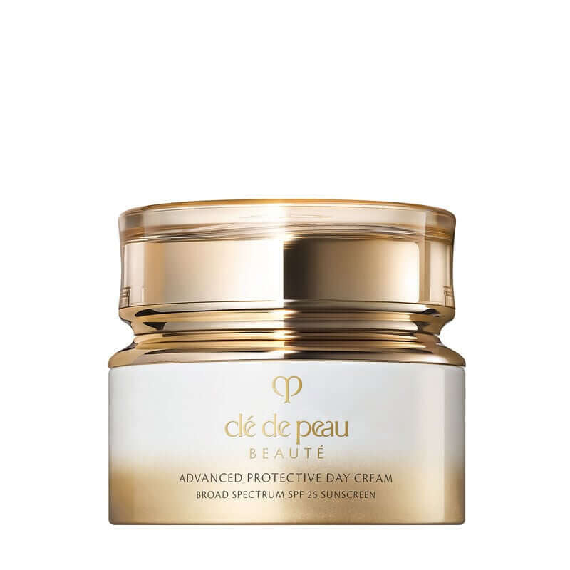 Cle De Peau Beaute Advanced Protective Day Cream SPF 25 positioned upright with a white background. Firms &amp; protects skin against UV rays.
