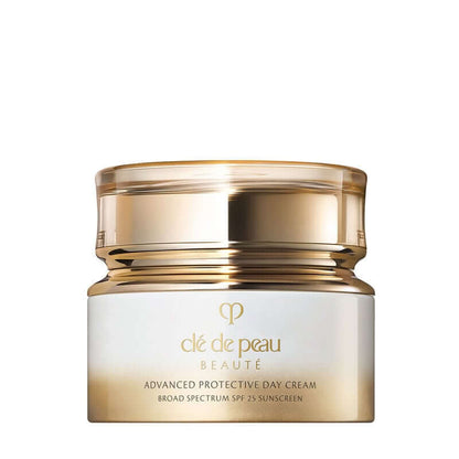 Cle De Peau Beaute Advanced Protective Day Cream SPF 25 positioned upright with a white background. Firms &amp; protects skin against UV rays.