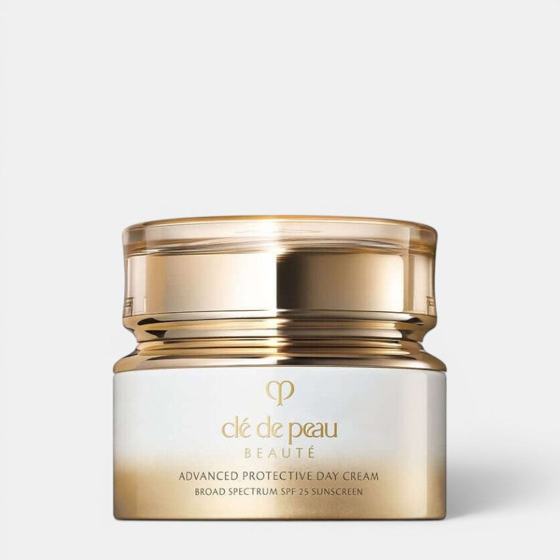 Cle De Peau Beaute Advanced Protective Day Cream SPF 25 positioned upright with a white background. Firms &amp; protects skin against UV rays.