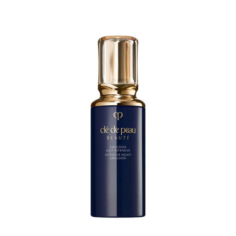 Cle De Peau Beaute Intensive Night Emulsion positioned upright with a white background. Moisturizes &amp; plumps skin throughout the night.