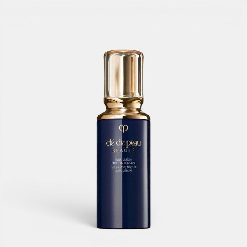 Cle De Peau Beaute Intensive Night Emulsion positioned upright with a white background. Moisturizes &amp; plumps skin throughout the night.