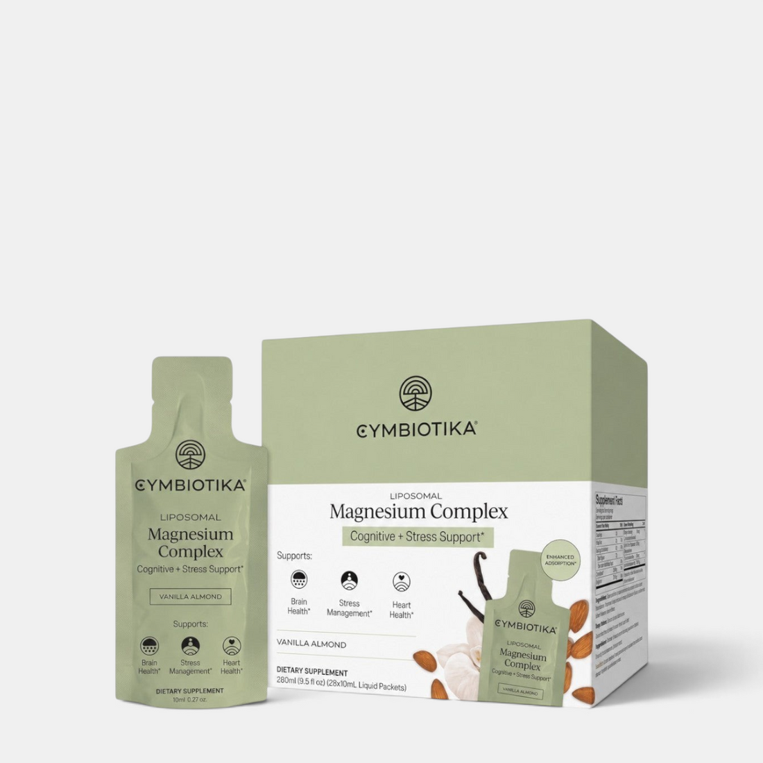 Shop Rescue Spa Cymbiotika Liposomal Magnesium Complex liquid supplement packets in vanilla almond flavor