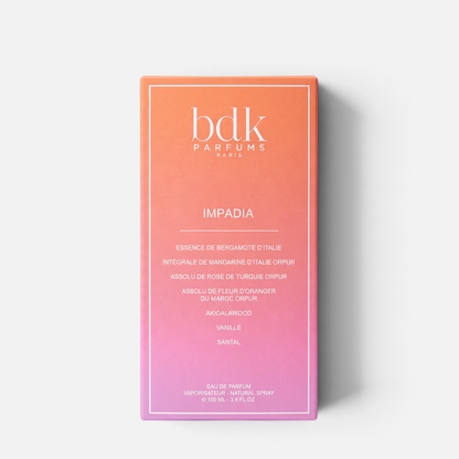Shop Rescue Spa Impadia Eau de Parfum 100ml bottle in a gradient orange and pink box with floral fragrance notes