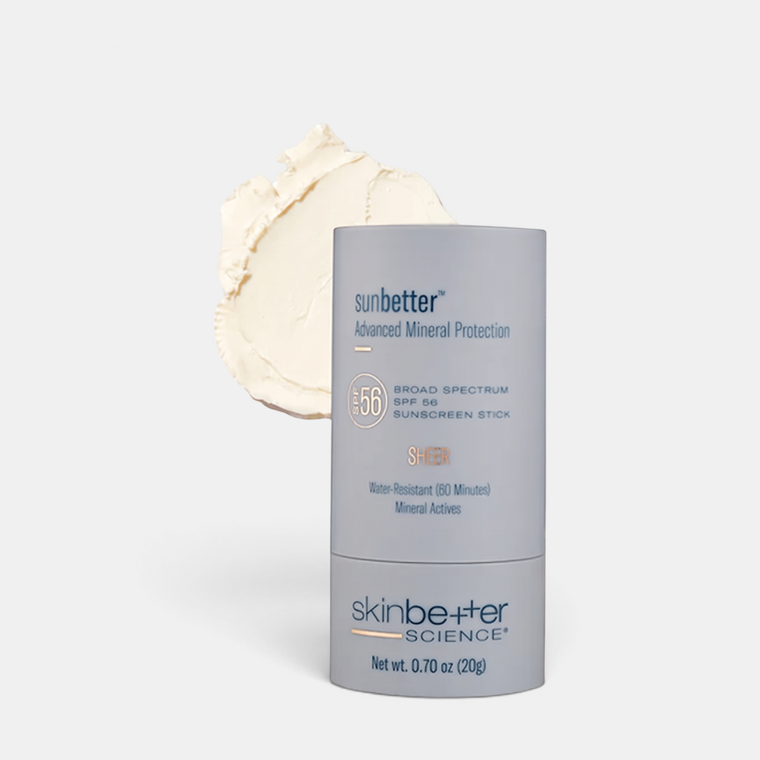 Shop Rescue Spa sunbetter Sheer SPF 56 Mineral Sunscreen Stick with a swatch of cream formula on a white background