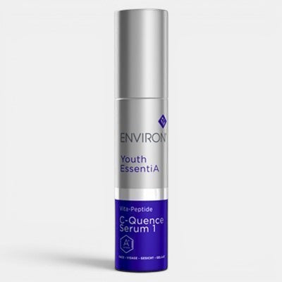 Environ Youth EssentiA C-Quence Serum 1 bottle on a white background. Vitamin A Serum, First Step in Environ Step Up System, lower dosage of Vitamin A