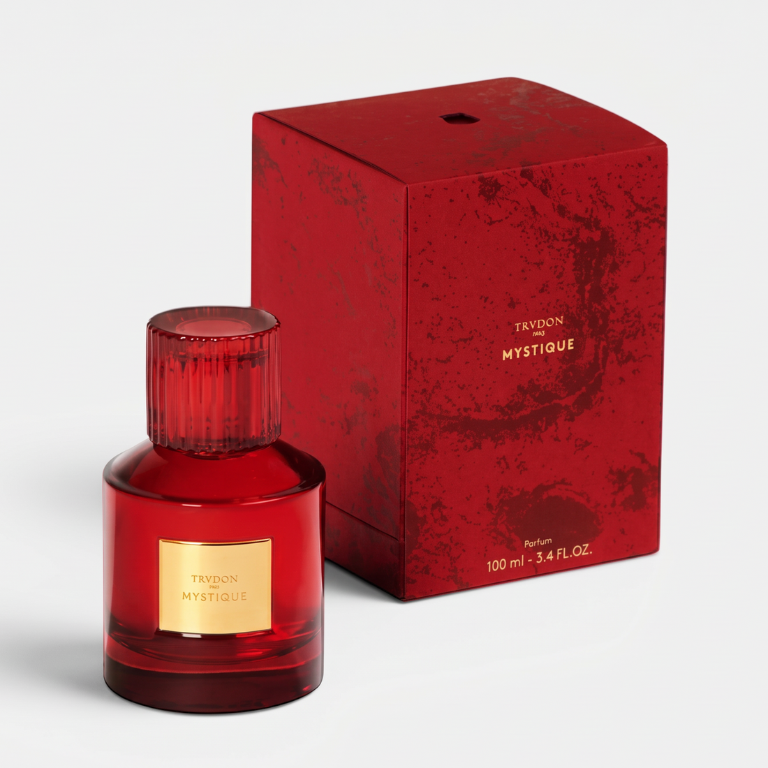 Shop Rescue Spa Mystique Parfum 100ml in a deep red glass bottle with a gold label and matching textured red box