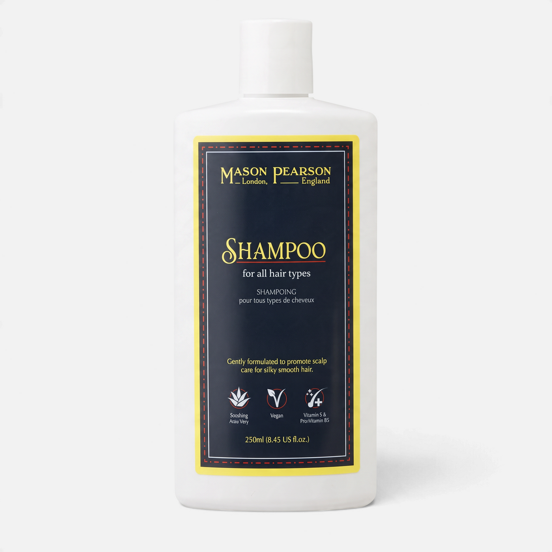 Shop Rescue Spa Mason Pearson universal shampoo in a 250ml white bottle with vitamin E, B5, and aloe vera.