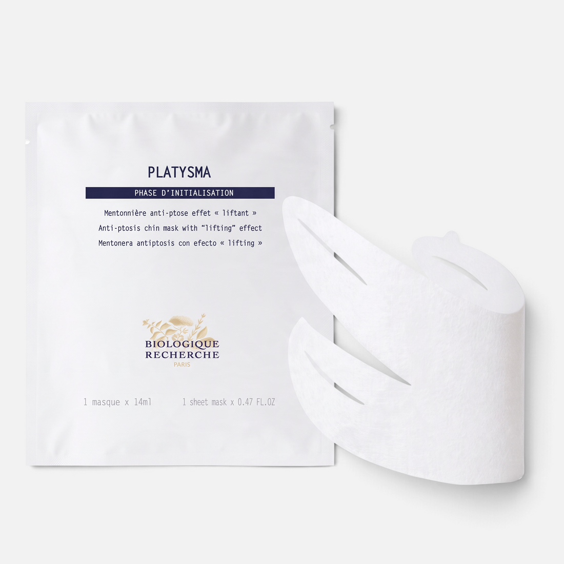 Shop Rescue Spa Biologique Recherche Platysma lifting chin and jawline sheet mask in white packaging